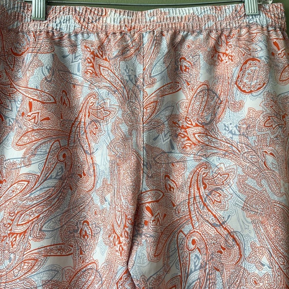 Talbots Paisley Blue Orange/Red White Pull On Crop Ankle Pants Sz 8 - Picture 8 of 9